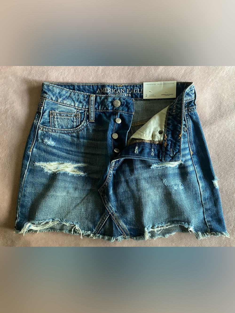 American Eagle Outfitters Distressed Blue Denim Skirt